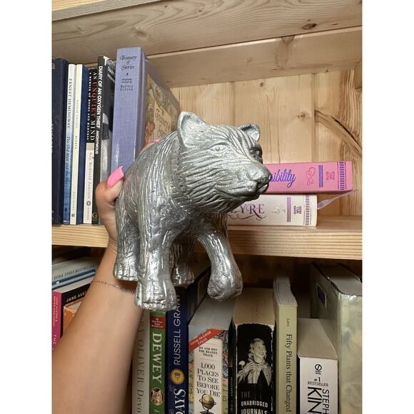 Silver Metal Bear Sculpture Textured Hollow Walking Home Decor Animal Cabin - Picture 6 of 6